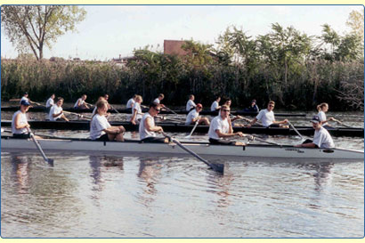 tufts crew team rowing on the charles river